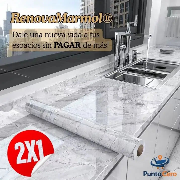 2x1 - RenovaMarmol® MARMOL ADHESIVO 60X3M / Renueva tu espacio a bajo costo